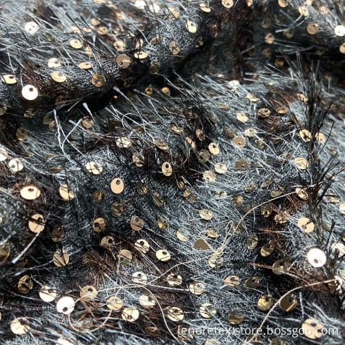 Fringed Feather Leopard Print Knit Sequin Embroidery Fabric